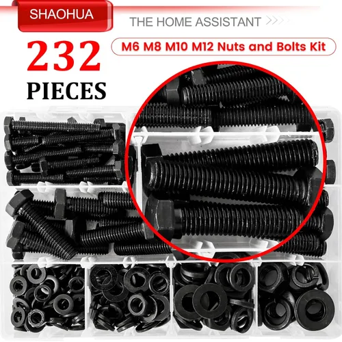 Miniatura 8 de Kit de surtido de pernos y tuercas métricas M6 M8 M10 M12 de 16 mm a 60 mm de grado 8 con tuercas hexagonales, pernos y arandelas de 15 tamaños
