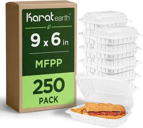 Miniatura 4 de KARAT EARTH Clamshell - Recipientes para alimentos para llevar [6"x6" - 400 unidades] Recipientes para llevar Aptos para microondas, seguros