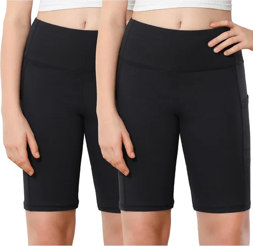 Stelle Pantalones cortos de voleibol para niña de 8 pulgadas, pantalones cortos de elastano para motociclista, con bolsillos