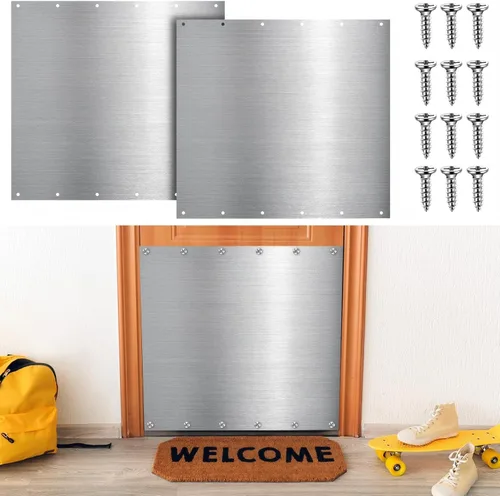 Miniatura 10 de Therwen 5 juegos de placas protectoras plateadas de 8 x 36 pulgadas para puertas exteriores, placas protectoras de aluminio satinado con tornillos