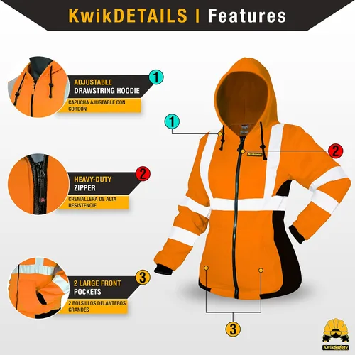 Miniatura 3 de KwikSafety - Charlotte, NC - Sudadera con capucha de seguridad de forro polar para mujer Chaqueta de seguridad Hi Vis para mujer Chaqueta ligera