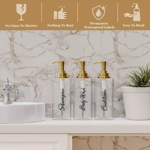 Miniatura 2 de Akalin Dispensador de champú y acondicionador brillante de 16 onzas, juego de 3 botellas brillantes recargables de champú y acondicionador