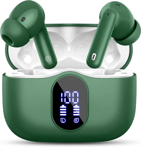Auriculares inalámbricos, Bluetooth 5.4, estéreo de bajos, auriculares con micrófono con cancelación de ruido, pantalla LED en el oído, llamadas