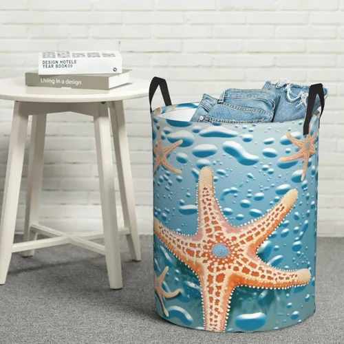 Miniatura 8 de Beautiful starfish print Circular Hamper Waterproof Storage Bin Organizer Basket Laundry Hamper With Handles For Clothes Toys Small