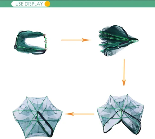Miniatura 3 de Red de pesca plegable con trampa de cebo - Jaula de fundición a mano para atrapar peces cangrejo camarón cangrejo cangrejo Verde