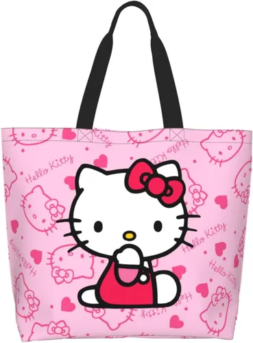 Miniatura 2 de Bolso de mano Kawaii rosa con gato para mujer, lindo bolso de hombro grande, bolso cruzado para el trabajo, viajes, compras