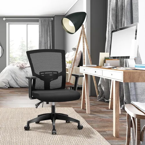 Miniatura 2 de ALPHA HOME Silla de oficina ergonómica, silla de computadora de malla con respaldo medio con soporte lumbar, taburete ejecutivo con reposabrazos