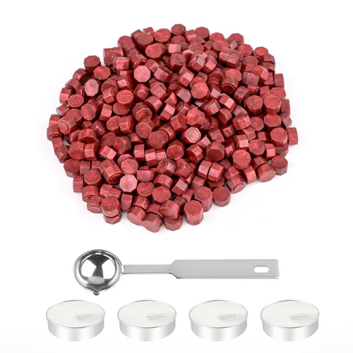 Miniatura 8 de NACHLYNN 600 cuentas de cera de sellado octágono, cuentas de sello de cera blanca con 1 cuchara de fusión y 4 velas de té para tarjetas