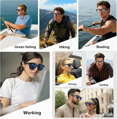 Miniatura 8 de Gafas inteligentes con cámara, gafas de sol Bluetooth AI, traducción/control de voz/reproducción de música para viajes, conferencias y vlogging