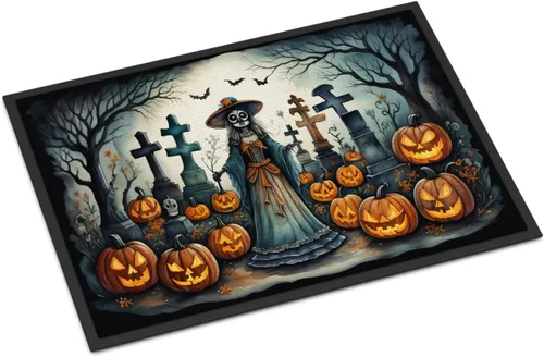 Miniatura 68 de Caroline's Treasures DAC2223MAT - Felpudo espeluznante de Halloween con gato negro de 18 x 27 pulgadas, tapete para puerta delantera