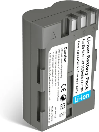 LP EN-EL3e, EL3, EL3a Batería de 2600 mAh Compatible con Nikon D700, D300s, D300, D200, D100, D90, D80, D70S, D70, D50, MH-18, MH18a, MH-19, Una