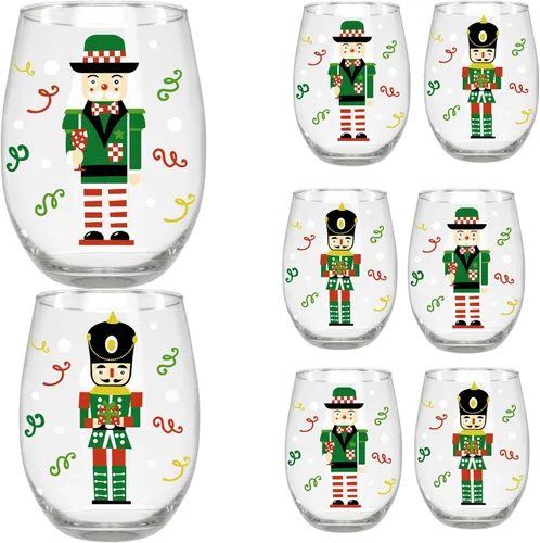 Miniatura 7 de BANBERRY DESIGNS Cascanueces - Decoración navideña - Copas de vino sin tallo - Juego de 8 - Diseño de soldado de juguete navideño - Capacidad de 20