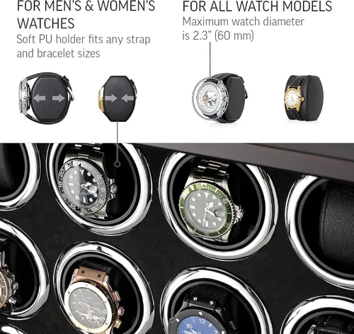 Miniatura 6 de Bobinadora de 12 relojes para relojes automáticos con luz LED y control de pantalla táctil LCD, Ébano + Negro, Compacto