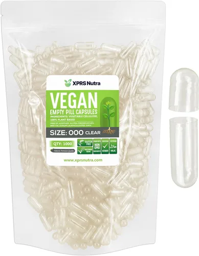 Miniatura 9 de XPRS Nutra Cápsulas vacías de tamaño vegano 000 – 100 cápsulas veganas vacías transparentes – Píldora vegetariana – Relleno de cápsulas vegetales