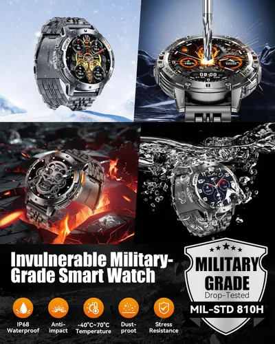 Miniatura 8 de Relojes inteligentes militares para hombres con llamada Bluetooth, reloj inteligente impermeable AMOLED de 1.43" con linterna, rastreador de fitness