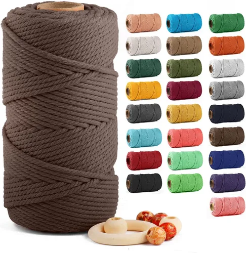 Miniatura 55 de Cuerda de algodón para macramé de 5 mm x 109 yardas, ZUEXT 100% natural hecha a mano, cuerda de algodón trenzada de 4 hebras para colgar plantas