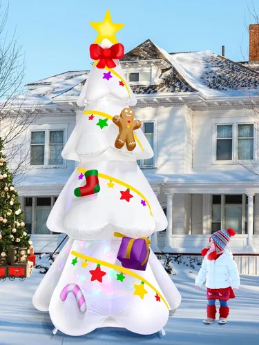 Miniatura 6 de EBANKU - Árbol de Navidad inflable de 2.7 m, decoración de Navidad para exteriores, árbol de Navidad con estrella, hombre de jengibre, luces LED