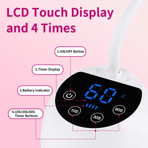 Miniatura 5 de Lámpara de uñas UV, cuello de cisne inalámbrico de 36 W, lámpara de curación de flash con 3 temporizadores y sensor automático para arte de uñas
