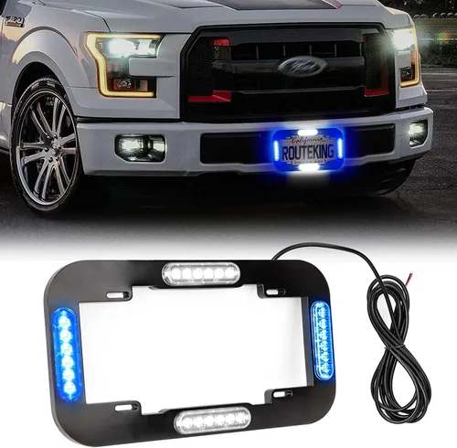 Miniatura 8 de Luces estroboscópicas de 13.5 pulgadas con 24 luces LED para matrícula, impermeable, marco de matrícula, luces de advertencia amarillas ámbar