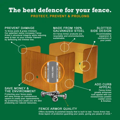 Miniatura 5 de Fence Armor Protector de poste de acero galvanizado 1 par de 3.5 x 3.5 x 3 pulgadas Protección contra podadoras de cuerda y daños en
