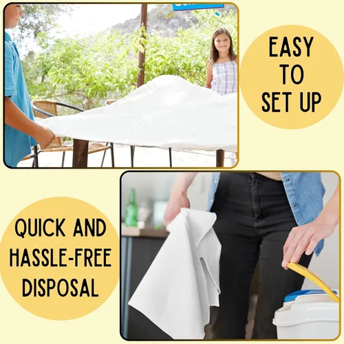 Miniatura 7 de Paquete de 6 manteles redondos de papel de 82 pulgadas para fiestas, desechables, color blanco, cubierta redonda con respaldo de plástico