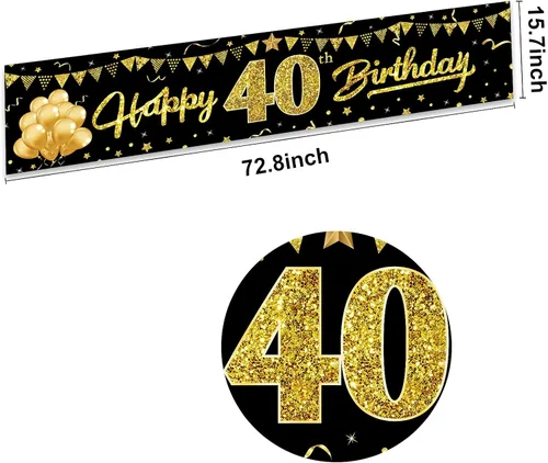 Miniatura 2 de Cartel decorativo de cumpleaños número 40 para hombres y mujeres, suministros de fiesta de letrero negro y dorado de 40 años, decoración de fiesta
