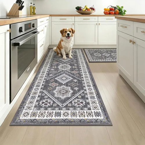 Miniatura 20 de HEBE - Juego de alfombras de cocina bohemias de 3 piezas con corredor, alfombras de cocina antideslizantes y tapetes lavables para piso de cocina