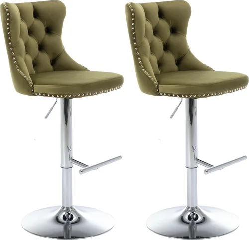 Miniatura 27 de Aoowow Juego de 2 taburetes de bar giratorios ajustables con respaldo de terciopelo copetudo, sillas de bar modernas tapizadas con cabeza de clavo