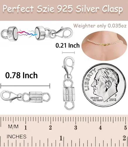 Miniatura 3 de Dailyacc cierres magnéticos para collares de langosta de plata 925 y cierres de seguridad en plata esterlina con convertidores de joyería de oro