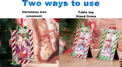 Miniatura 4 de WANSHUNLMI Marco de fotos verde 2026, marco de fotos de metal para Navidad, decoración de árbol de Navidad, mesa o árbol de Navidad, de dos maneras