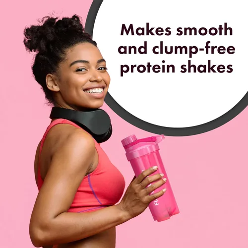 Miniatura 6 de Flat Tummy Botella mezcladora de proteínas con almacenamiento de polvo, mezclador de botellas rosa de 20 onzas, mezclador de proteínas con bola