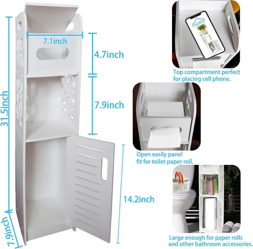 Miniatura 3 de Armario de almacenamiento estrecho para baño, gabinete de almacenamiento de papel higiénico delgado para espacios pequeños, muebles de baño