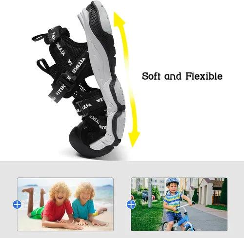 Miniatura 24 de JMFCHI Sandalias deportivas de verano para niños y niñas, sandalias de punta cerrada para exteriores, zapatos atléticos para agua, sandalias