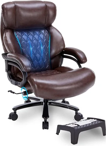 Miniatura 9 de Silla de oficina grande y resistente de 600 libras, silla de escritorio ergonómica para computadora, silla de cuero con respaldo alto con soporte