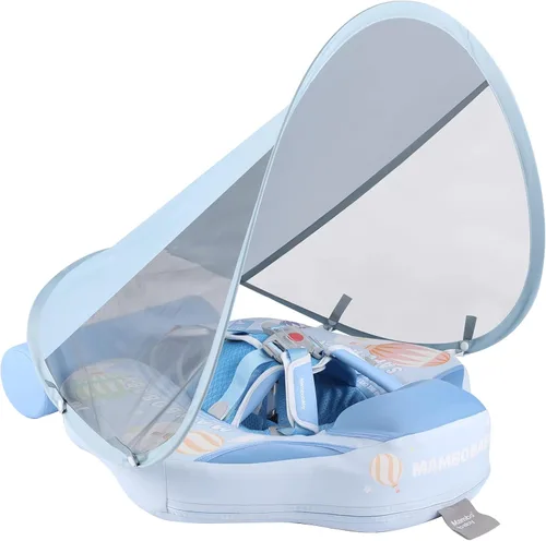 GENTEACO Mambobaby Flotador de natación para bebé con toldo, flotador no inflable para piscina infantil con cola, de 3 a 24 meses, evita voltearse,