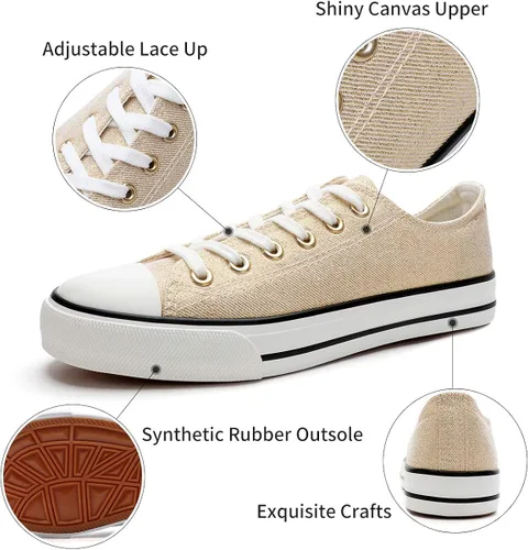 Miniatura 2 de Adokoo - Tenis informales de lona para mujer, caña baja, con cordones, cómodos, para caminar