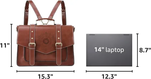 Miniatura 3 de ECOSUSI Mochila para mujer, maletín para computadora portátil, de cuero vegano, bolsas de trabajo para portátiles de 15.6 pulgadas, color café, 15,6