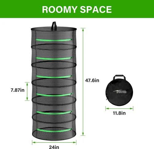 Miniatura 2 de iPower Red de secado plegable de malla para hierbas de 2 pies y 6 capas con cremalleras, anillo resistente para plantas hidropónicas, bolsa