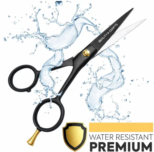 Miniatura 2 de Beauty & Crafts Tijeras profesionales de 5 pulgadas para barba y bigote para hombre, tijeras de corte de barba de acero inoxidable alemán con 2 Negro