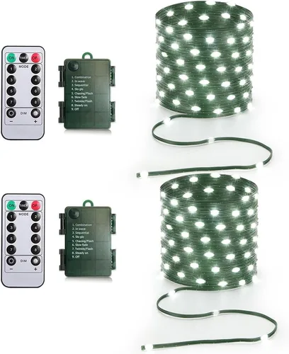 Miniatura 11 de Luces de Cadena de 33 pies que Funcionan con Batería, 100 Luces de Cadena de Hadas LED Alimentadas por Batería con Control Remoto y Temporizador
