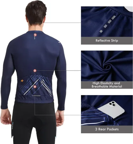 Miniatura 46 de Santic - Camiseta de ciclismo para hombre, manga larga, reflejante, cremallera completa, con bolsillos