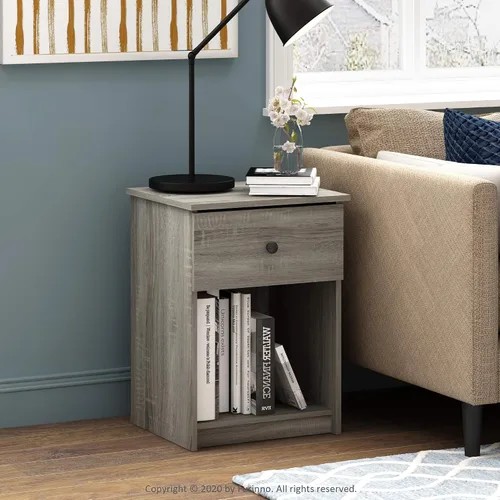 Miniatura 2 de Furinno 219153GYW Lucca - Mesita de noche, paquete de 2, roble francés gris gris roble francés