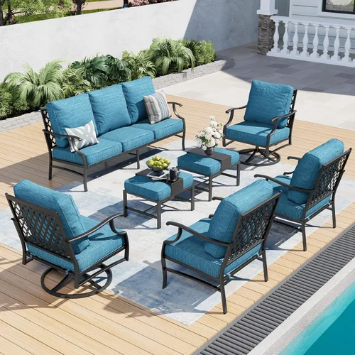 Miniatura 23 de SUNSHINE VALLEY Juego de muebles de patio al aire libre de 7 piezas, moderno juego de conversación de patio exterior con cojín extra grueso de 5.75