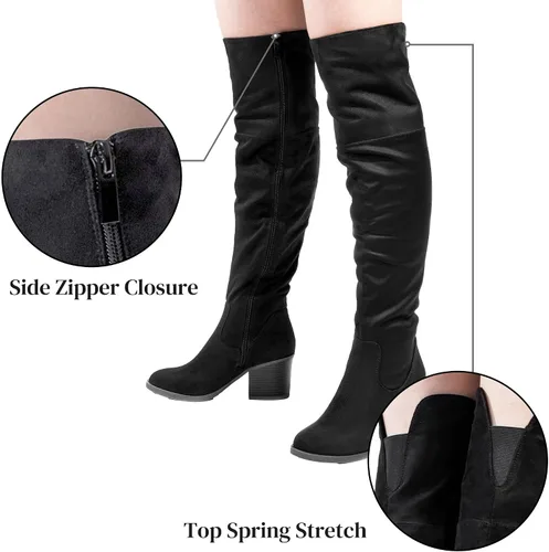 Miniatura 4 de Katliu Botas largas de invierno con tacón grueso hasta la rodilla para mujer, con cremallera lateral