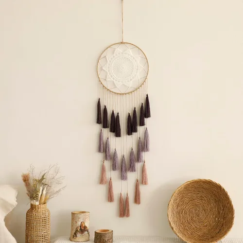 Atrapasueños de macramé para niñas – Atrapasueños grandes decoración de pared bohemia, ornamento de borlas hechas a mano decoración colorida para