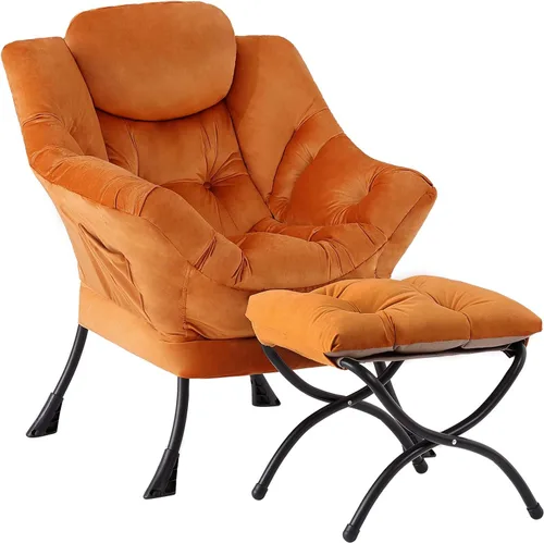 Miniatura 13 de Silla perezosa acogedora y otomana, juego grande de silla de descanso contemporánea, sillón tapizado de ocio para lectura para dormitorio, sala