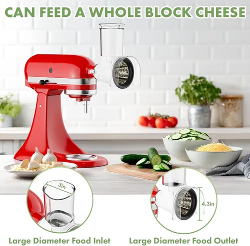 Miniatura 5 de Accesorio para rallador de queso KitchenAid, rallador de queso grande con conducto de alimentación de 3 pulgadas y barrera a prueba de salpicaduras