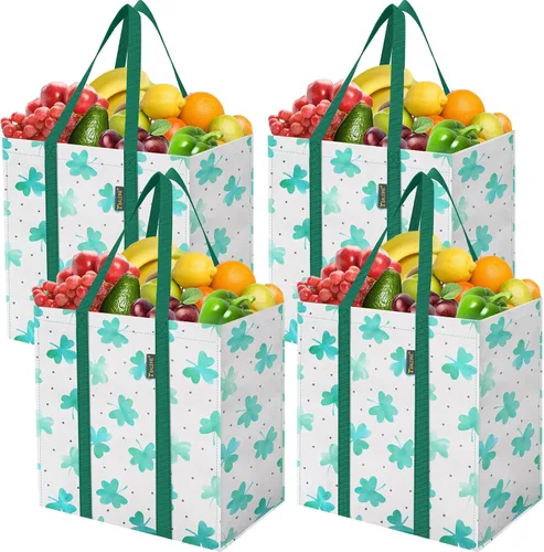 Miniatura 20 de BALEINE 2 PK Grocery Bags Reusable Shopping Bags with Reinforced Bottom, Heavy Duty Foldable Tote Bags (Antique Folidage)