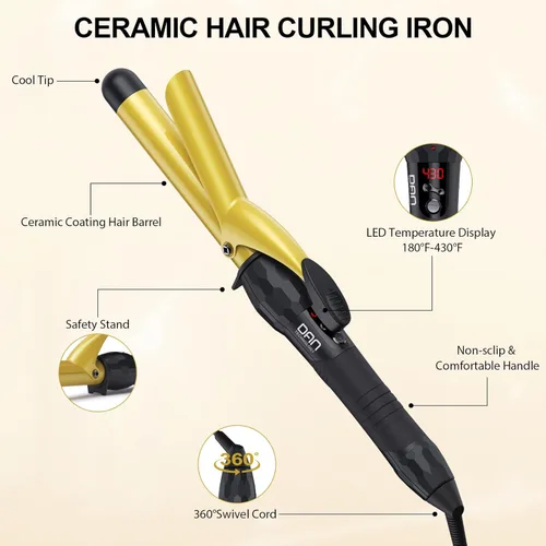 Miniatura 7 de DAN Technology Rizador de pelo de barril grande de 1 pulgada, rizador de pelo de cerámica turmalina con pantalla LCD (180 °F a 430 °F)