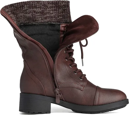 Miniatura 4 de DREAM PAIRS Botas militares de invierno con cordones a media pantorrilla para mujer